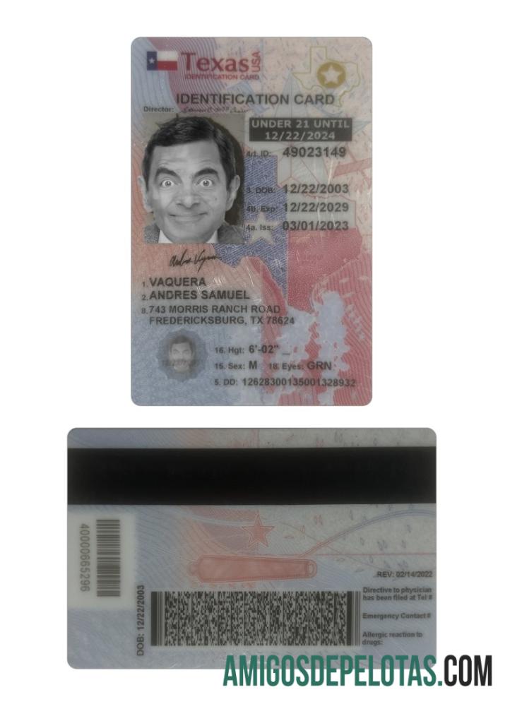 USA Texas Under 21 ID Card amostra